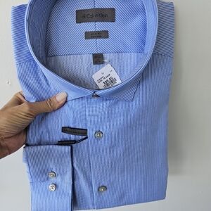 Calvin Klein Slim Fit Dress Shirt Men's Size 18 34/35 Blue Striped. NWT